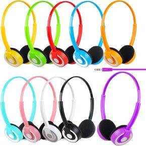 10 Pack Kids Headphones Bulk for Classroom School Students Wholesale Class Set Headphones for Kids Children Toddler Teen Boys Girls 3.5mm Jack (Mixed Colors)