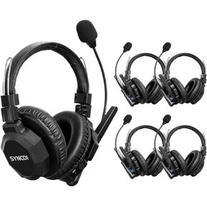 SYNCO Xtalk XMax5 Full-Duplex Wireless Intercom System with 5 Double-Ear Headsets (2.4 GHz) Random Master Device Design for Team Communication,Movie Shoot,Live Show Stage Performance (5PCS)