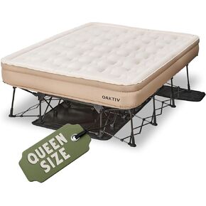 Air Mattress Queen with Built-in Pump – Self-Inflating Blow-Up Mattress for Home & Camping – Fast Inflatable Mattress, Air Bed, Air Mattress with Frame, Includes Travel Rolling Case on Wheels
