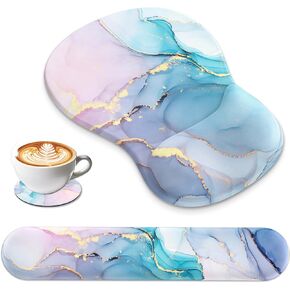 AKIT Valley Design Ergonomic Mouse Pad with Wrist Rest for Computer Keyboard, Cute White Keyboard Mouse Pad with Wrist Support Soft Memory Foam Cushion Mousepad Keyboard Support for Office Desk