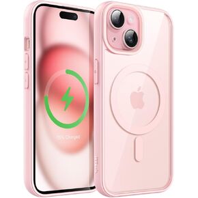 JETech Magnetic Case for iPhone 15 6.1-Inch Compatible with MagSafe, Shockproof Phone Bumper Cover, Solid Color Matte TPU Frame, Anti-Scratch Clear Back (Pink)