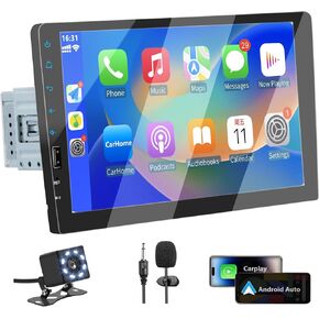 Car Stereo 9inch Single Din Touchscreen Car Stereo Compatible with Carplay and Android Auto, 1 Din Bluetooth Car Radio with Mirror Link with Backup Camera