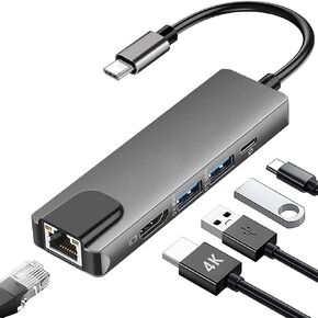 5 in 1 USB C Ethernet Multiport Adapter for MacBook, 4K@60oz USB C Hub Type-C to HDMI Splitter Dock Dongle USB Hub 3.0, Compatible with MacBook Pro Air/Chromebook/Dell XPS/HP/Matebook