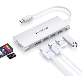 LENTION USB C Hub with 4K HDMI, 3 USB 3.0, SD/Micro SD 3.0 Card Reader, Compatible 2023-2016 MacBook Pro, New Mac Air/Surface, Chromebook, iPhone15 or More, Stable Driver Adapter (C34, Silver)