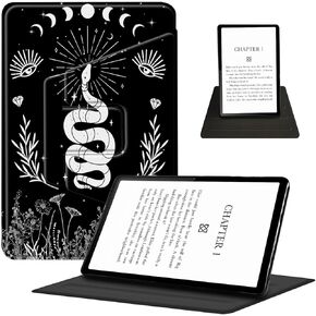 Case for Amazon 6.8" Kindle Paperwhite(11th Generation 2021 Release) 360 Degree Rotating Swivel Stand PU Leather Cover with Auto Wake Sleep, Aesthetic Snake Moon Phase