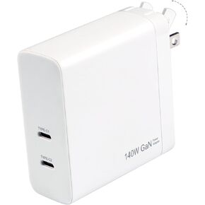 140W USB C Charger, DERLULU GaN Fast Charger, 2-Port USB-C Compact Foldable Charger for MacBook Air/Pro, iPhone 16/15 Pro, iPad Pro, Galaxy S24/S23, AirPods, and More