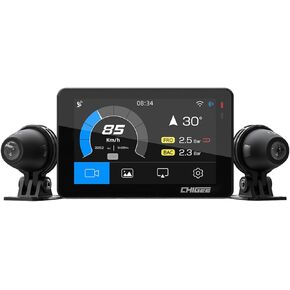 XR-2 4.3" Motorcycle CarPlay & Android Auto Dual Dash Cam, 30/60FPS Recording, Supports TPMS/OBD/IP68 Waterproof, HDR Video, Designed for Motorcycles
