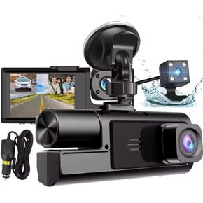 Dash Cam 3 Channel 4K WiFi, 1080P+1080P+1080P Front Inside and Rear, 3 Cameras Triple Dash Camera with 32GB, 24 Hours Parking Mode, Loop Recording, Night Vision