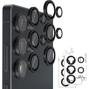 Orzero (2 Sets) Camera Lens Protector Compatible for Samsung Galaxy S25 Ultra, Protector de Cámera One-Step Installation Tray Individual Metal Ring Glass Cover CD Pattern Case Friendly - Black