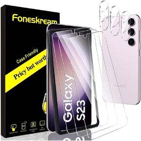 [3 + 3 حزمة متوافقة مع Samsung Galaxy S23 شاشة واقي الشاشة 6.1 بوصة + Samsung S23 عدسة الكاميرا واقي الزجاج مقسّمة