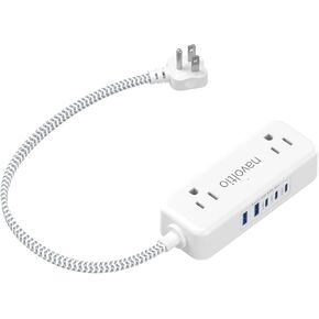 Short Extension Cord 1 ft -4 AC Outlets with 5 USB (5V/4.8A), Small Power Strip, Ultra Thin Flat Plug Extension Cord for Home Office College Dorm Essentials
