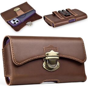 Vintage Genuine Leather Holster Compatible with Samsung Galaxy S25/S24/S23/S22/S21/S20 Ultra, Belt Clip Cowboy Style Phone Case, Brown, XL