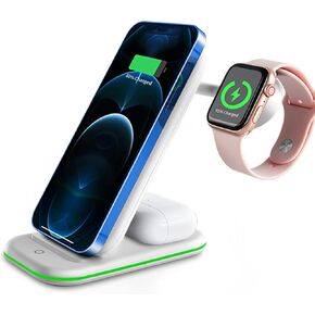 الشاحن اللاسلكي ، 3 في محطة شحن لاسلكية واحدة لجهاز iPhone 14/13/11/11/11/PRO/PRO MAX/XR/XS MAX/8/8 PLUS ، سلسلة IWATCH ، AIRPODS-WHITE in Kuwait