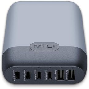 MiLi 140W USB C Charger, 6 Ports GaN Desktop Charger, USB C Charging Station Compatible with MacBook Pro/Air M1 M2, iPad Pro/Air, iPhone 14 Pro Max/13, Galaxy S23 Ultra, Steam Deck (Dark Gray)