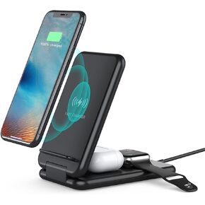 Foldable Fast Wireless Charger, Upgraded 3 in 1 Portable Wireless Charging Station for iWatch, AirPods Pro/2, Wireless Charger Stand for iPhone 13/12/11/Samsung Galaxy S21/S20/Qi Phones