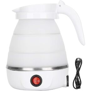 Omabeta Small Electric Kettle Travel Kettle Foldable Portable Kettle Folding Water Boiler, Silicone Collapsible Heating Water Boiler Tea Pot for Camping 400W US Plug 110V(White)
