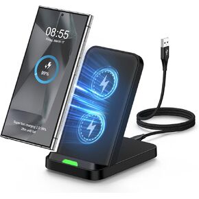 Wireless Charging Stand Pad for Motorola Moto Razr Plus 2024,Edge 2024,G 5G 2024,G Stylus Power 2024,Pixel 9,15W Desk Wireless Phone Android Charger Station for Samsung S24 Ultra FE,S24+,S23,iPhone 16