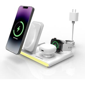 Wireless Charger, Jabees PowerGlow 4 in 1 Charging Dock with LED Night Light for Multiple Devices Station Compatible iPhone Samsung Apple Watch and Airpods Pro [Black]
