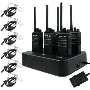 Retevis RT17 Walkie Talkies for Adults, Heavy Duty Walkie Talkies with Earpiece, with 6 Way Multi Gang Charger, 2 Way Radio Long Range for School Security Warehousing Retail Clinic (6 Pack)