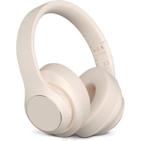 Wireless Bluetooth Headphones Over Ear, 40 Hours Playtime Wireless Headphones with Microphone,Foldable Light Weight Headset with HiFi Stereo Sound for Travel Work (Beige)