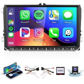 2G+64G Wireless CarPlay Car Radio Stereo 9 inch Touch Screen Android Head Unit for VW Passat Jetta Golf Polo Caddy Tiguan Seat Skoda Support Bluetooth GPS SWC USB Andriod Auto+Backup Camera