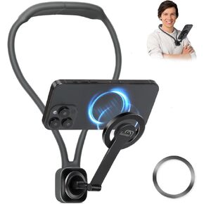 Magnetic Neck Mount for Phones,Neck Cell Phone Holder for Recording POV/Vlog Filming Chest Stand Magsafe Hands Free Compatible with iPhone 16 15 14 13 12 Android Phones