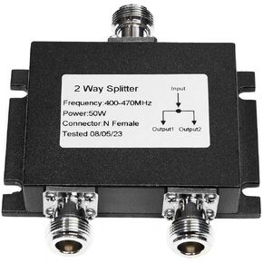Fumei 2 Way UHF 400-470MHz Antenna Power Splitter 50W Two Way Radio Repeater Power Divider with N Female connectors