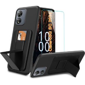 for Boost Celero 5G SC 2024 Phone Case with Tempered Glass Screen Protector, Card Holder / Slots Folding Kickstand / Stand Wallet Shockproof Protective Cover Case for Boost Celero 5G SC 2024 - Black