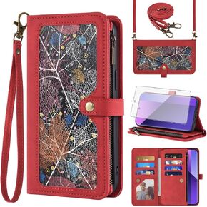 Asuwish Phone Case for Xiaomi Redmi Note 13 Pro Plus 5G (Pro+) Wallet Wallet with Screet Crossbody Crossbody Strap Leather Pattern Szipper Card Card Cell Note13 13Pro+ Red+ Red