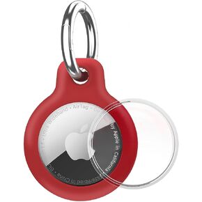 Holder 1-Pack Waterproof TPU Shell Protective Case, Anti-Scratch Airtags Key Chain for Apple Air Tags with All Metal Keychain Key Ring Clip (Red)