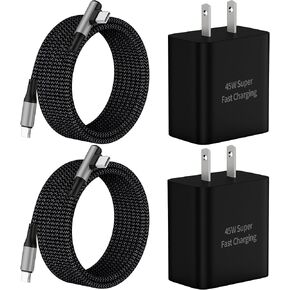 S25/S25 Ultra Samsung Charger Fast Charging, 2-Pack 45W Type C Super Fast Charger Block with 10FT Right Angle USB C Cable for Samsung Galaxy S25/S25 Ultra/S25+/S24 Ultra/S24/S24+/S23/S22, Galaxy Tab