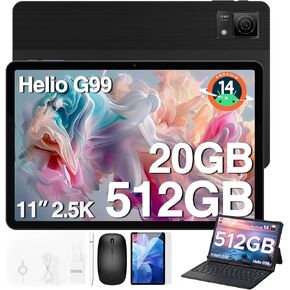 DOOGEE T40 Tablet with Keyboard,11" 2.5K Helio G99 Octa-core Tablet,20GB+512GB/TF 2TB,Android 14 Tablet with 8580mAh Battery,IPS 1600x2560 Display Gaming Tablet,4G LTE Cellular Tablet,Face ID,Blue