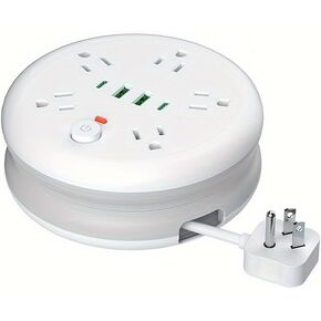 Retractable Power Strip Cruise Approved with 5 Outlets 4 USB Ports(2 USB C), Portable Travel Charging Station with 4.26FT Extension Cord, Ship Essentials, Wall Mountable- White 1250W