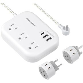 European Travel Plug Adapter, UK/US/EU Travel Power Strip with USB C and 2 USB Ports, 3 AC Outlets. International Universal Plug Adapter with 5ft Extension Cord, Compact for Travel, Cruise Ship