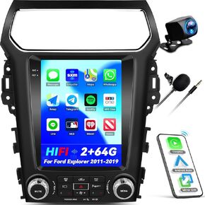 CAMECHO 2G+64G Car Radio for Ford Explorer Radio Upgrade 2011-2019, Android 13 Car Stereo with Wireless Carplay Android Auto, 9.7 Inch Touch Screen, GPS/WiFi/Bluetooth/FM/HiFi Audio/SWC/Backup Camera