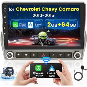 Fuluku【2+64GB】 Android 13 Carplay Radio for Chevy Camaro 2010 2011 2012 2013 2014 2015 with Wireless Carplay Android Auto, 9' Touchscreen Stereo WiFi/Bluetooth/GPS/SWC/Mic/Backup Camera