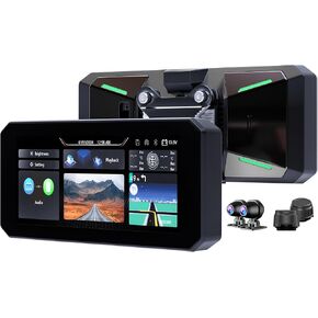 MT7 Motorcycle Smart Navigation System, 6.86" IPS 60Hz Screen, CarPlay & Android Auto, BT 5.2, IP67 Waterproof, Quick-Release, Front/Rear Cameras & Tire Pressure Monitor Included