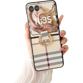 Slim Case for Motorola Razr 2024 Case, Cute Moto Razr 2024 Case for Women Stylish Protective Non-Slip PU Leather Flip Phone Cases for Motorola Moto Razr 2024 5G (with Ring) Brown