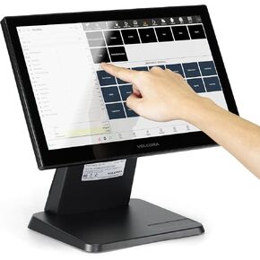 Volcora 15.6" LED Backlit Touch Screen Monitor with Metal Stand for POS System Small Business, Touchscreen Monitor 1366*768 with VGA HDMI for Cash Register PC Kiosk Office Retail Restaurant Bar, Black