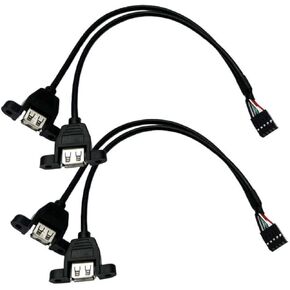 Seadream Dual USB 2.0 A Female Panel Mount to 9 Pin Header Motherboard Y Splitter Cable Adapter,2Pack Motherboard Internal 9pin Pitch 2.54mm to Dual USB 2.0 A Female Screw Lock Panel Mount Cable