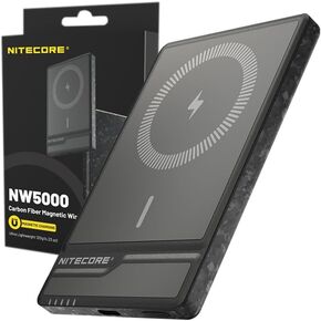 Nitecore NW5000 Carbon Fiber Magnetic Wireless Power Charger with Eco-Sensa Type C Fast Charging Cable