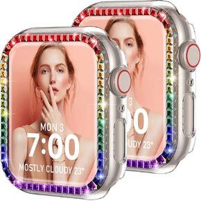 UniqueMe for Apple Watch Case 44mm, for SE/6/5/4 44mm Multicolors Bling iWatch Edge Cover [No Screen Protector] Square Glitter Rhinestone Diamond Protective Bumper Case Replacement, 2 Pack Clear