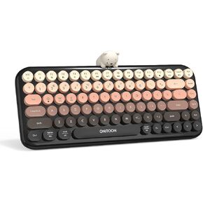 84 Key Bluetooth Wireless Keyboard, Retro Typewriter Keyboard Round Keycaps, Cute Magnetic Bear Cordless Keyboard, Multi-Device Support with Shortcuts for Computer, Laptop, PC, Mac, Blackberry Pink