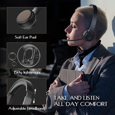 سماعات Eksa Bluetooth 5.2 ، سماعات الرأس اللاسلكية مع إلغاء الضوضاء الميكروفون و Dongle USB ، 55 ساعة وقت على سماعة كمبيوتر الأذن لمكتب العمل المنزلي CALL CANT CENTER PHOP الكمبيوتر اللوحي in Kuwait