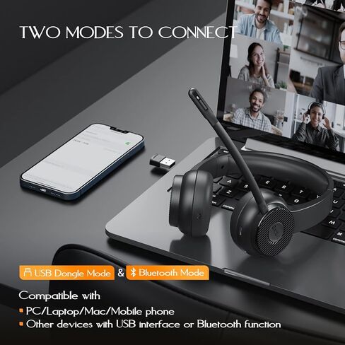 سماعات Eksa Bluetooth 5.2 ، سماعات الرأس اللاسلكية مع إلغاء الضوضاء الميكروفون و Dongle USB ، 55 ساعة وقت على سماعة كمبيوتر الأذن لمكتب العمل المنزلي CALL CANT CENTER PHOP الكمبيوتر اللوحي in Kuwait