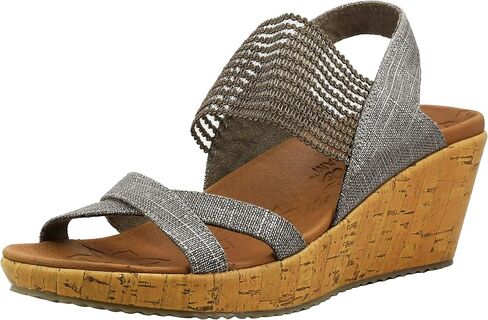 Skechers Womens Beverlee - صندل بكعب عريض من الشاي العالي، طبيعي، 10 US in Kuwait