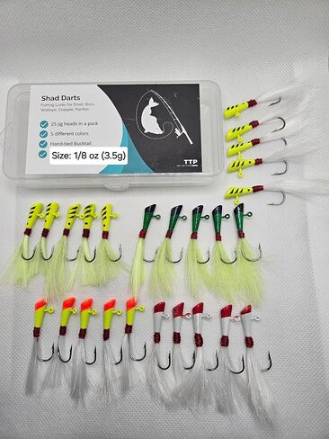 Shad Darts Fishing Lures - (Fishing Assorted Lures - 25 Pack). Effective and Working 1/8 oz jig Heads with bucktail, Best for Crappie, American Shad, Bass, Walley, Panfish. in Saudi Arabia