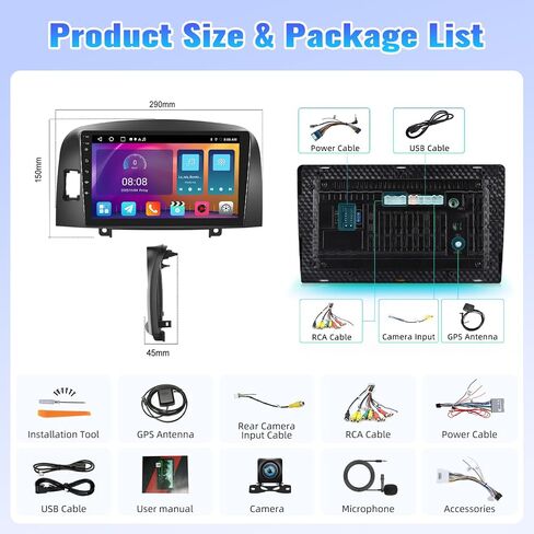 CAMECHO Radio for Hyundai Sonata NF 2004-2008, Android 13 Car Stereo with Wireless Carplay & Android Auto, 2+32G 9" Touch Screen Car Radio with Bluetooth, FM/RDS,DSP, GPS, WiFi, Backup Camera in Saudi Arabia