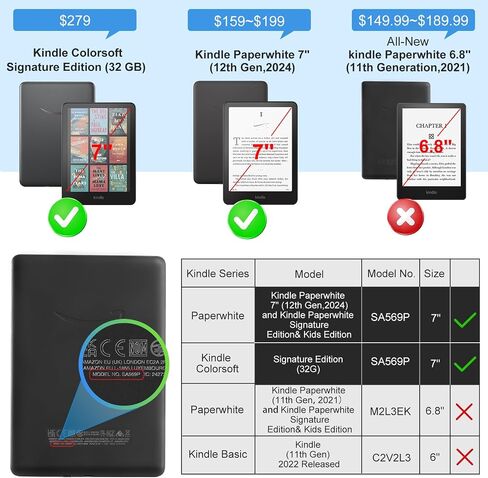 CoBak Case with Stand for Kindle Paperwhite 12th Gen 2024 Released (7") & Kindle Colorsoft Signature Edition - Durable PU Leather Cover with Auto Sleep Wake, Card Slot, Hand Strap Feature in Saudi Arabia