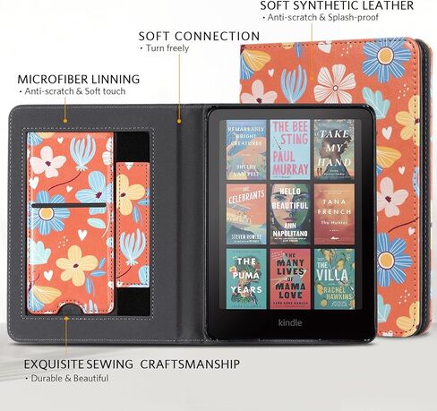 CoBak Case with Stand for Kindle Paperwhite 12th Gen 2024 Released (7") & Kindle Colorsoft Signature Edition - Durable PU Leather Cover with Auto Sleep Wake, Card Slot, Hand Strap Feature in Saudi Arabia